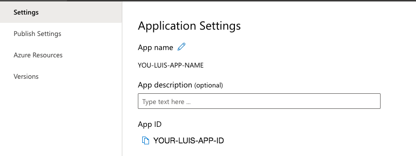 Luis Application Settings