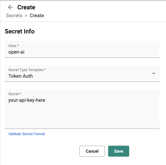 OpenAI secret creation in Portal