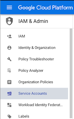 Service accounts tab on left hand side